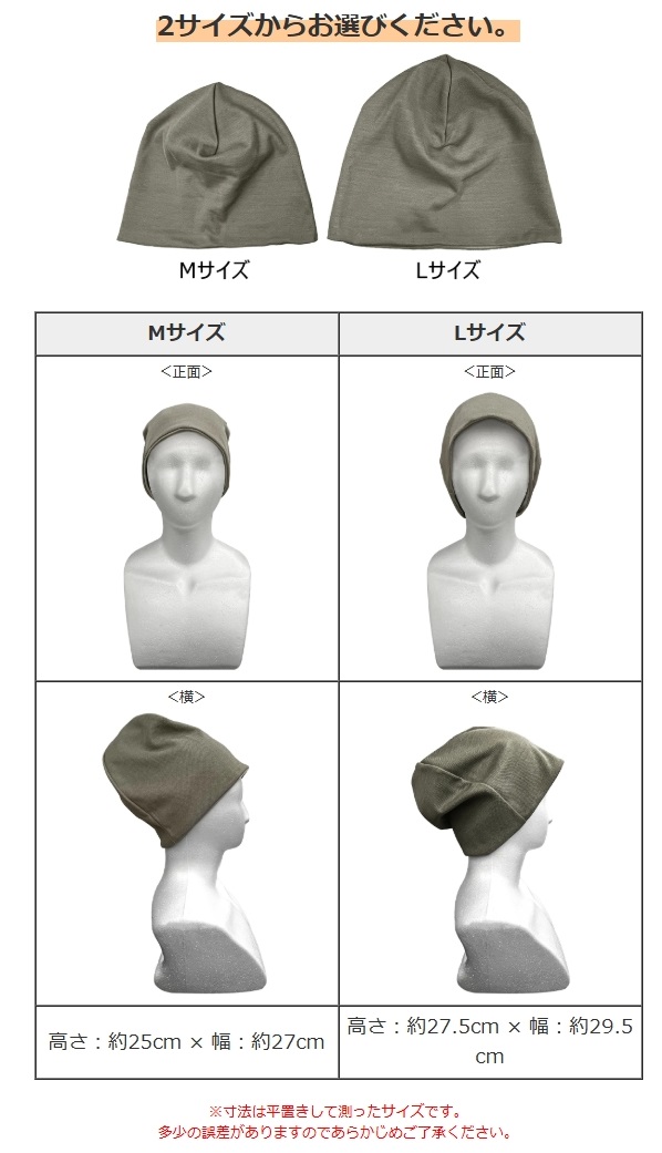 帽子サイズ比較